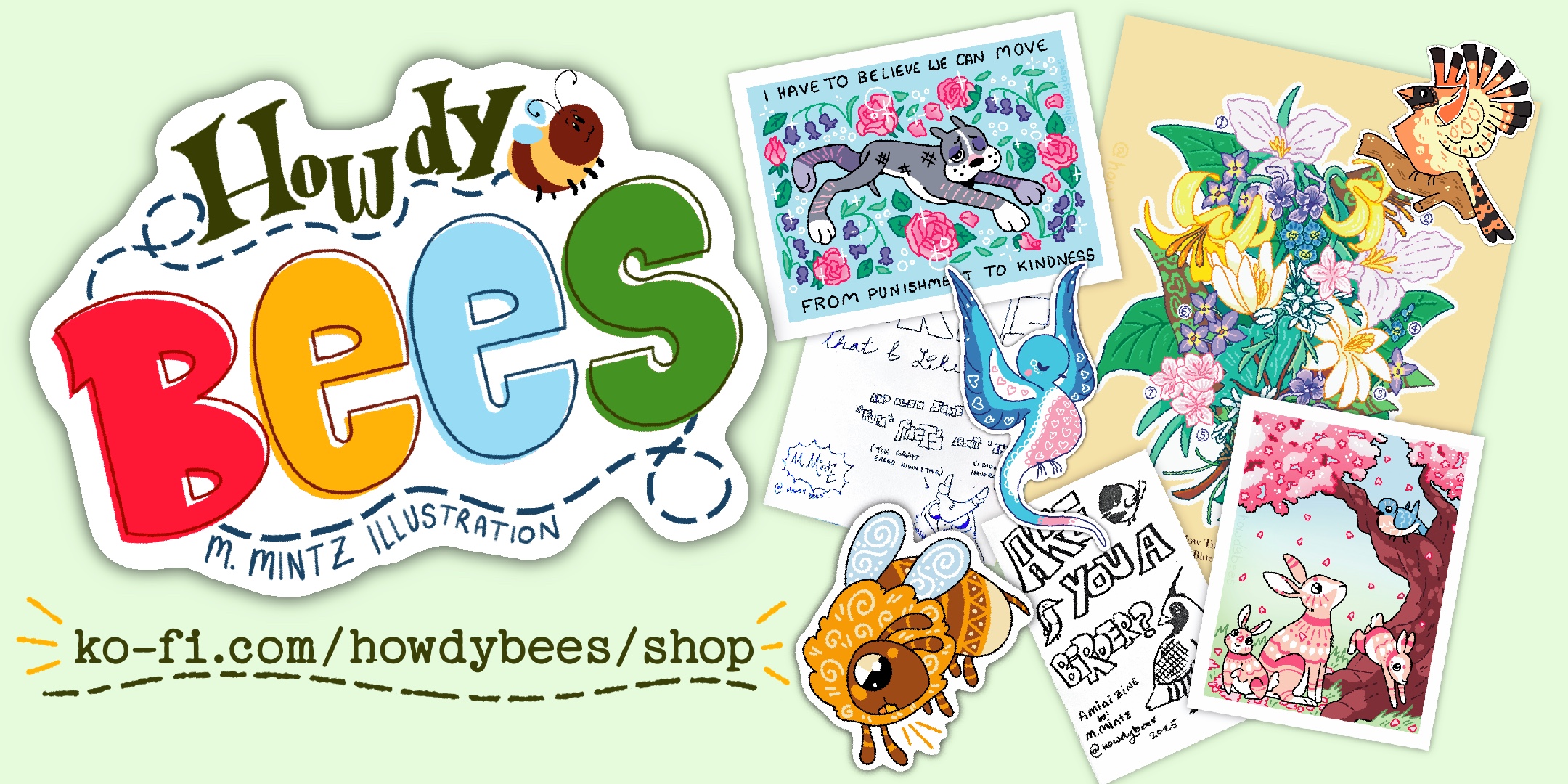 promo for howdybee's ko-fi shop
