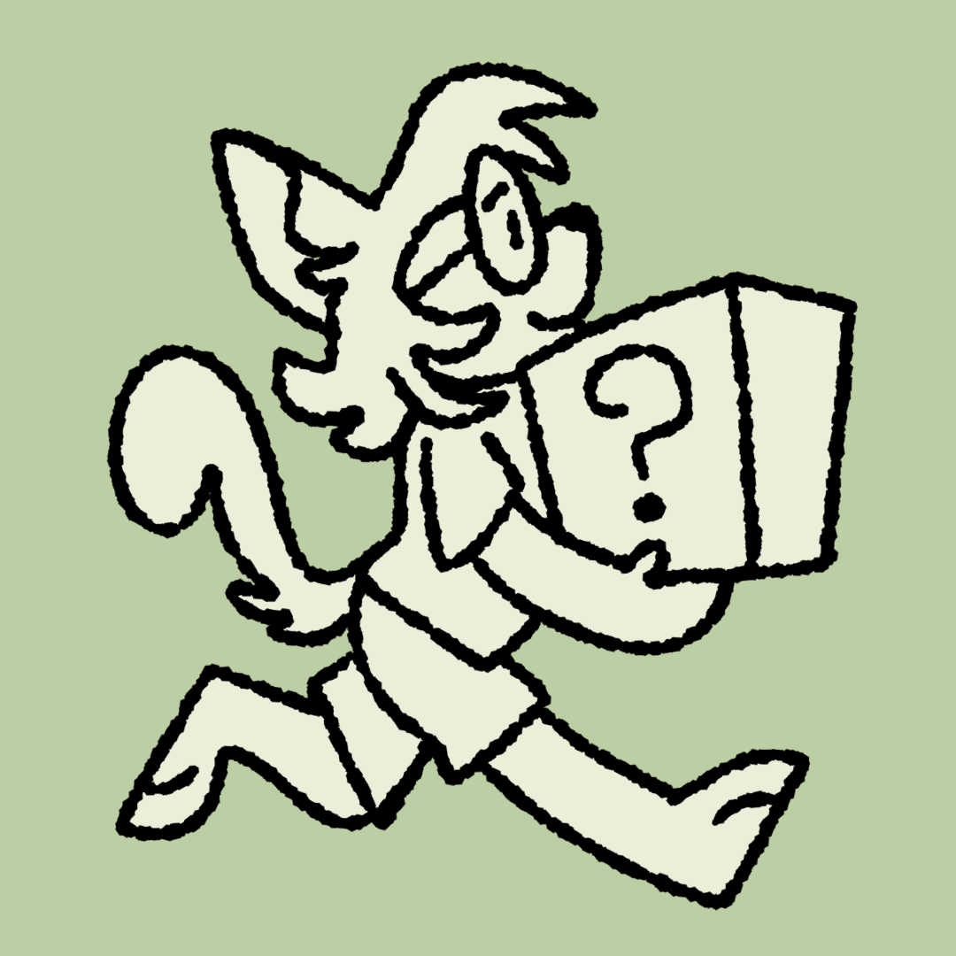 cat holding a box with a question mark